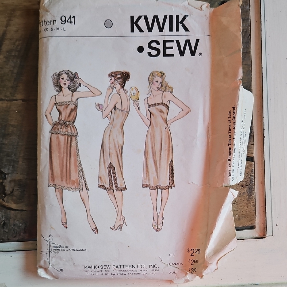 Kwik Sew Pattern 941 Lingeree Slips And Camisole Sizes XS-L Uncut K. Martensson